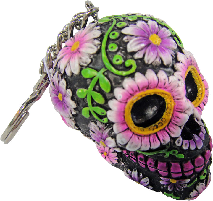 Pack of 6 Sugar Petal Day the Dead Skull Keyrings 6cm