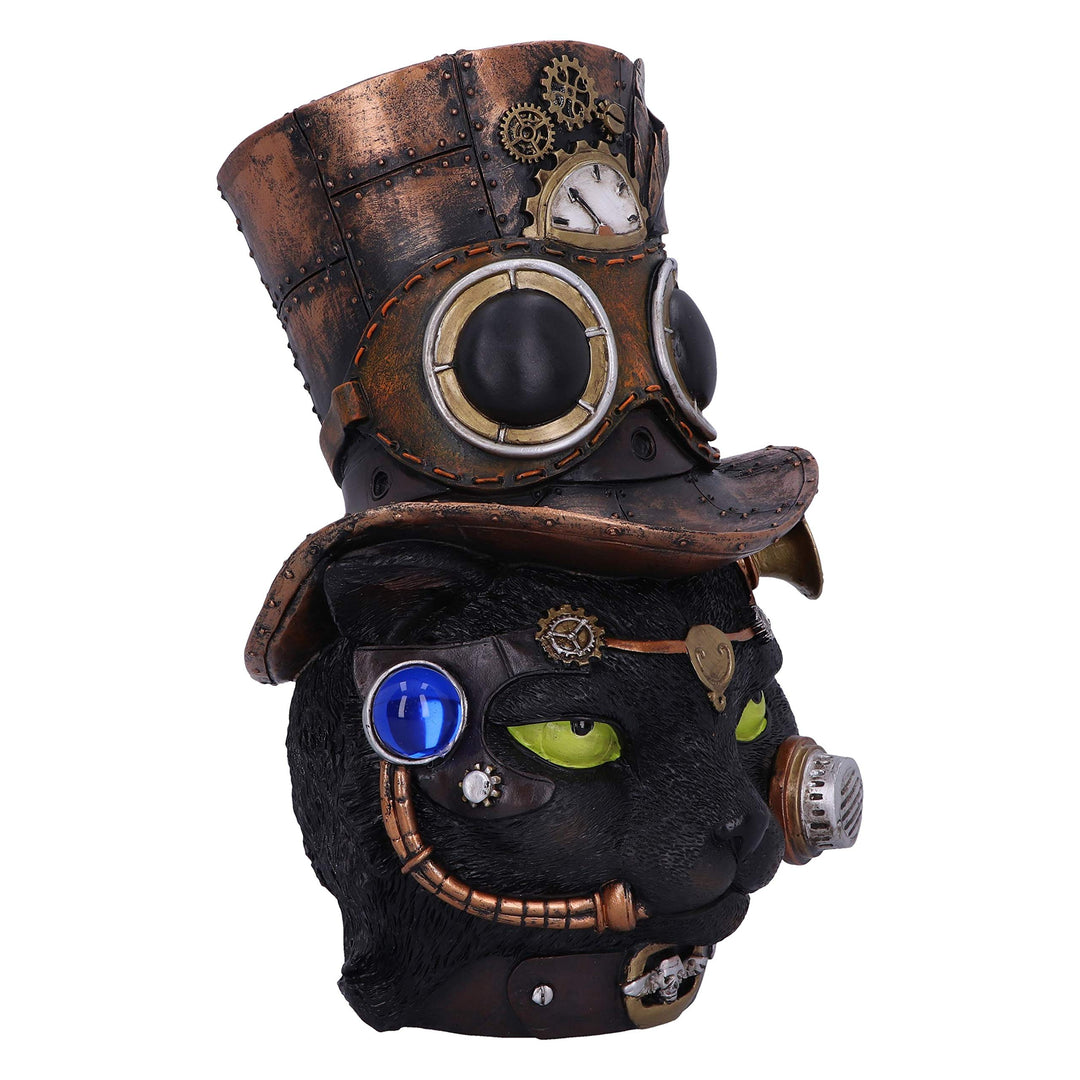 Felius Mogg Steampunk Black Cat Head Figurine 28.8cm