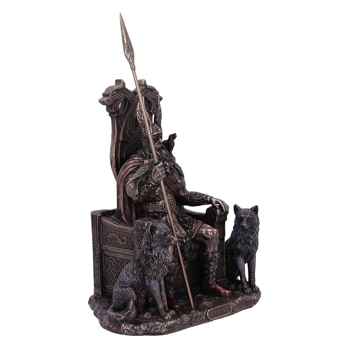 Bronze Odin All Father Wolves and Throne Figurine 22cm