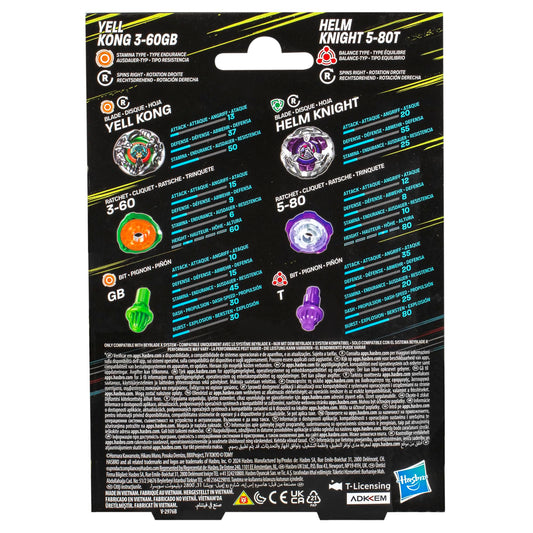 Beyblade X Yell Kong 3-60GB and Helm Knight 5-80T Top Dual Pack Set, Includes 2 Right-Spin Tops, Spinning Bey Toys for 8+ Year Old Kids, Stamina & Balance Types, for Boys and Girls 2