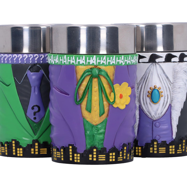 DC Batman Villain Mini Cup Set Featuring The Joker Riddler and Penguin Super-Villain Collectible