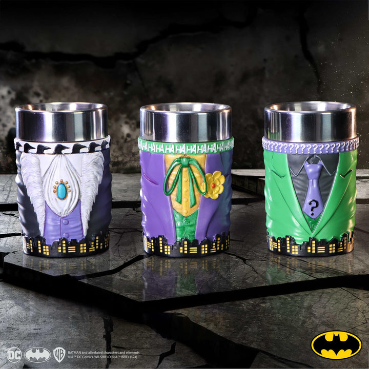 DC Batman Villain Mini Cup Set Featuring The Joker Riddler and Penguin Super-Villain Collectible