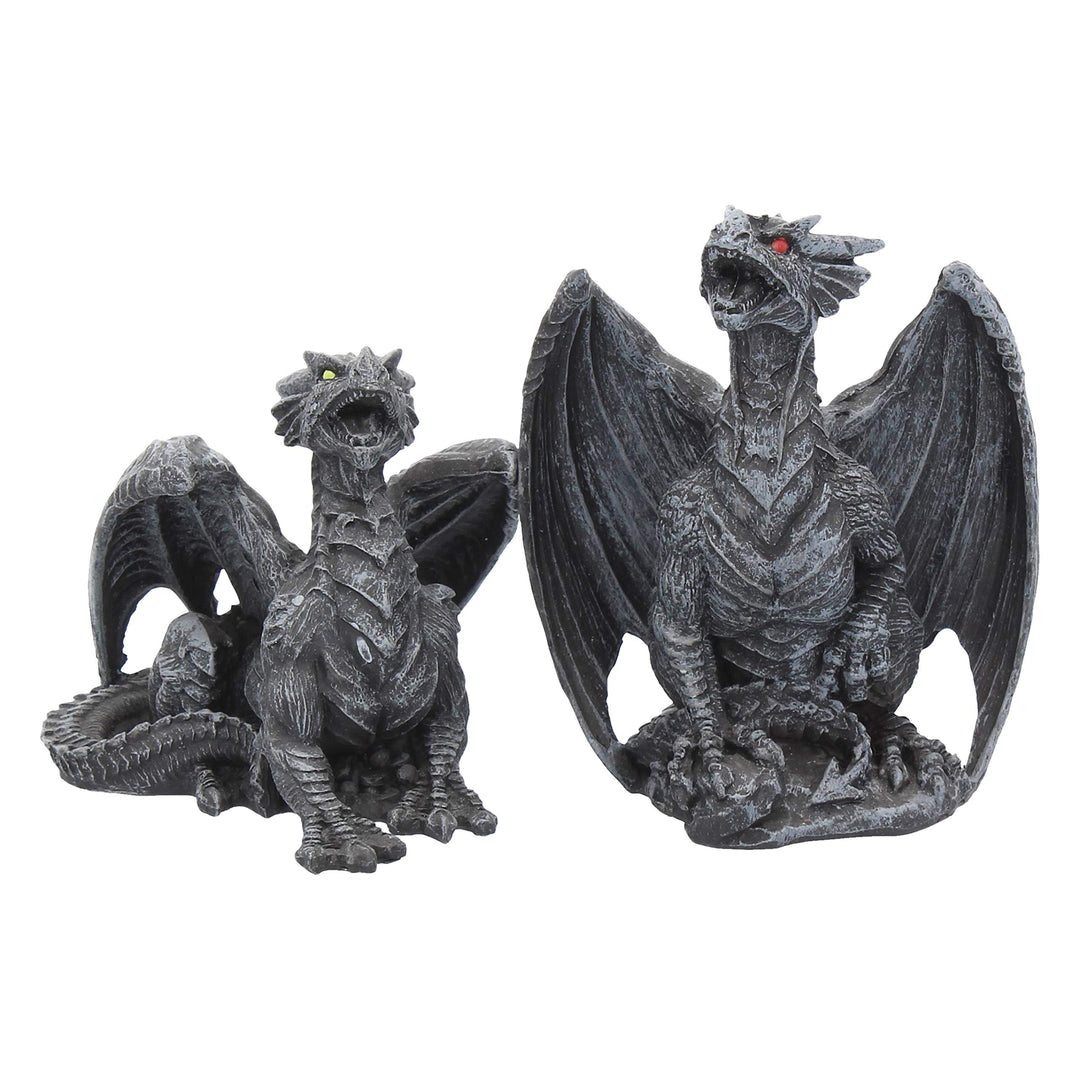 Dark Fury Set of 2 Obsidian Dragon Figurines 10cm
