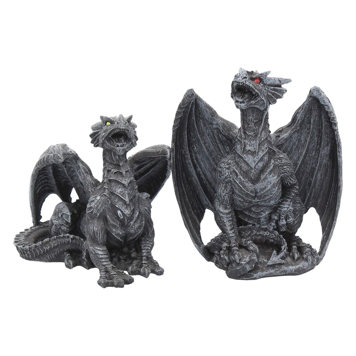 Dark Fury Set of 2 Obsidian Dragon Figurines 10cm