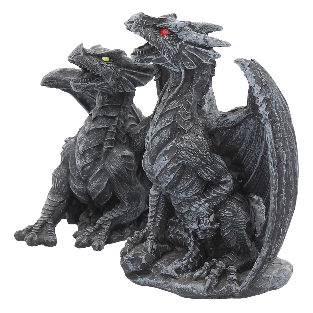 Dark Fury Set of 2 Obsidian Dragon Figurines 10cm