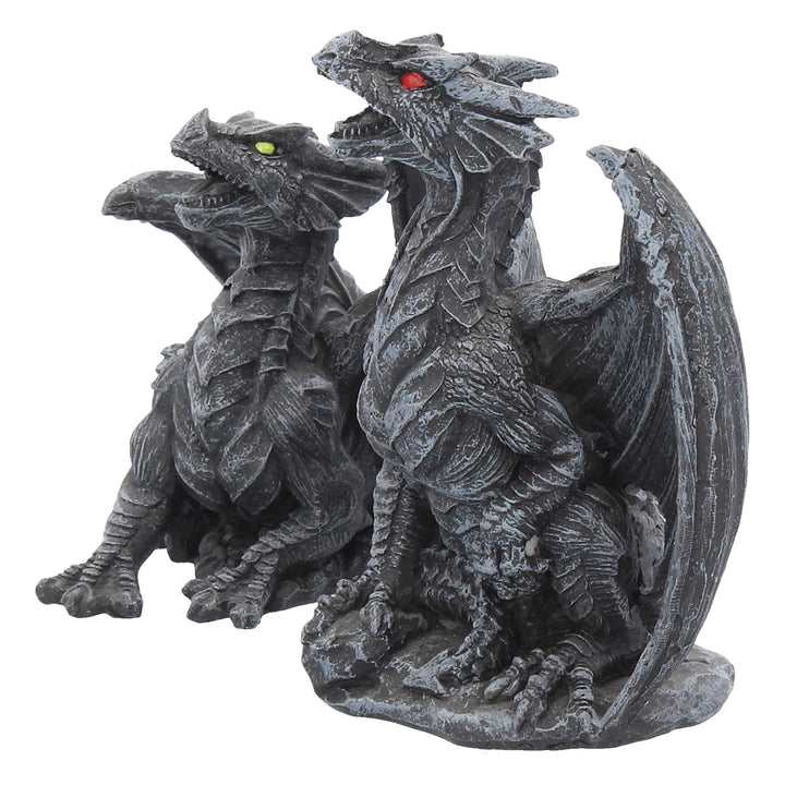 Dark Fury Set of 2 Obsidian Dragon Figurines 10cm