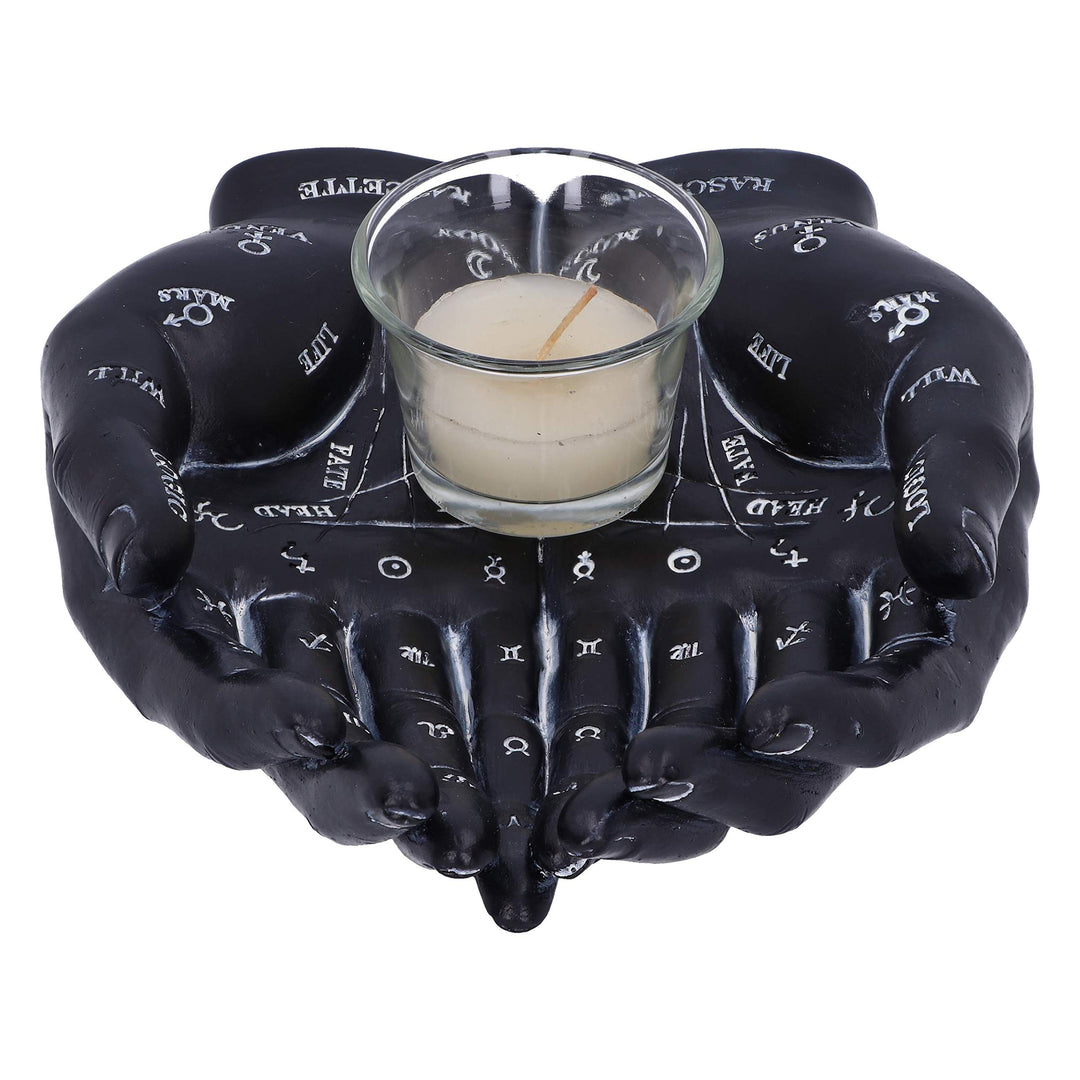 Palmists Guide Black Chiromancy Hands Candle Holder 22.3cm