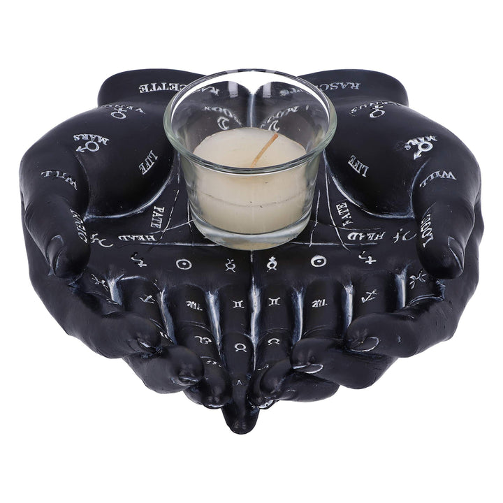 Palmists Guide Black Chiromancy Hands Candle Holder 22.3cm