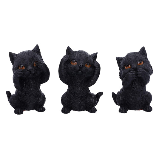 Three Wise Kitties See No Hear Speak Evil Familiar Black Cats Figurine 8.8cm 2