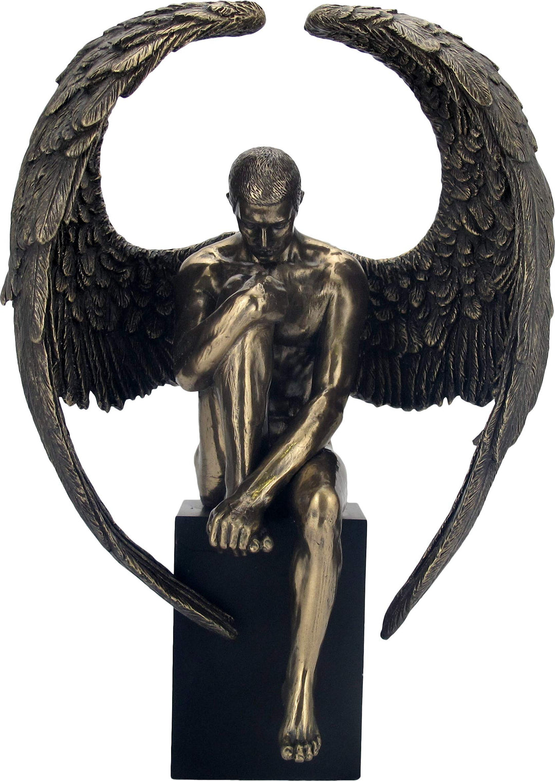 Bronzed Religious Contemplative Angels Reflection Figurine 26cm