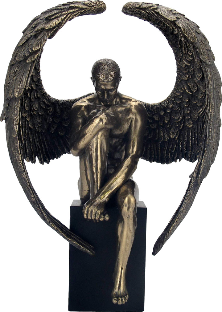 Bronzed Religious Contemplative Angels Reflection Figurine 26cm