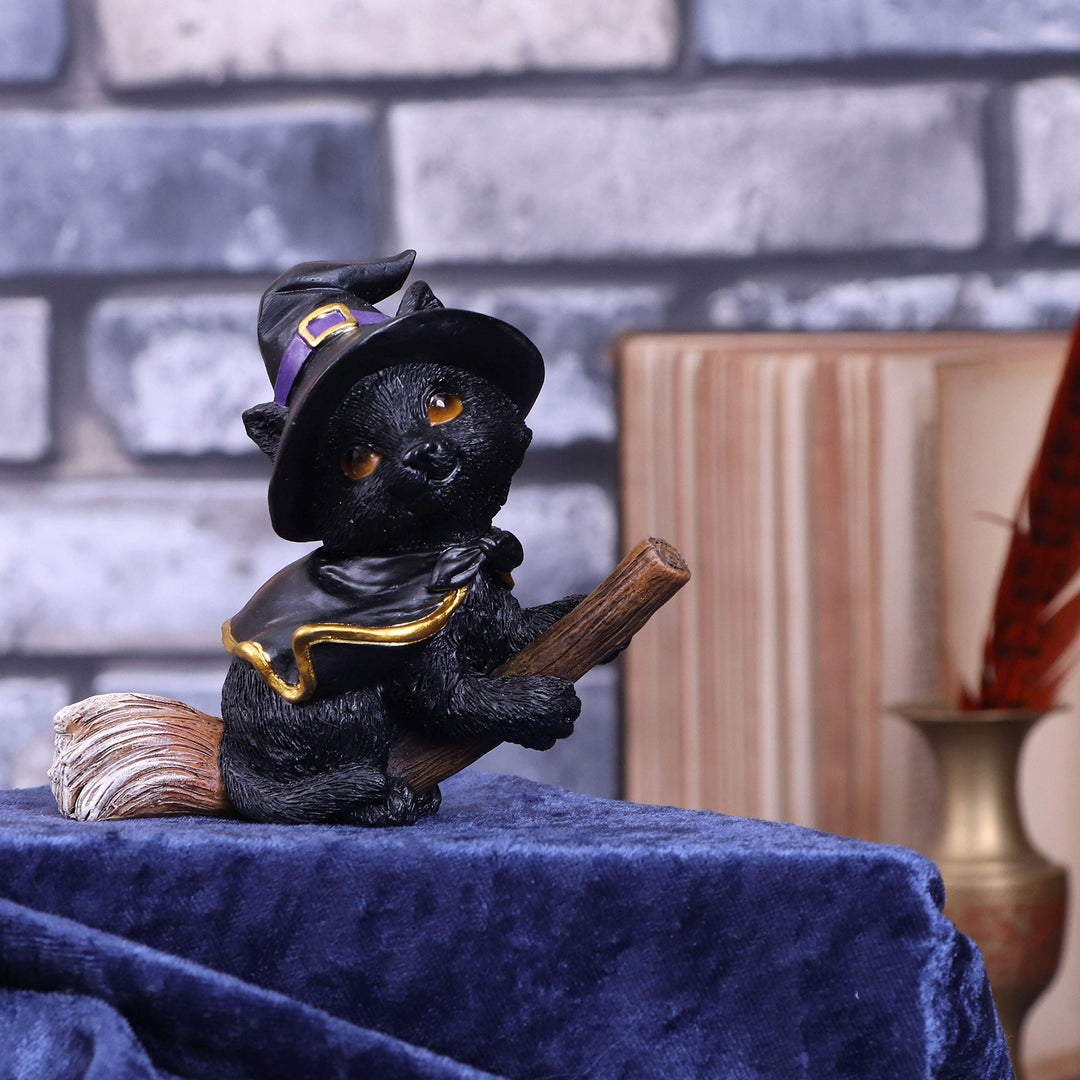 Tabitha Small Witches Familiar Black Cat and Broomstick Figurine 11cm