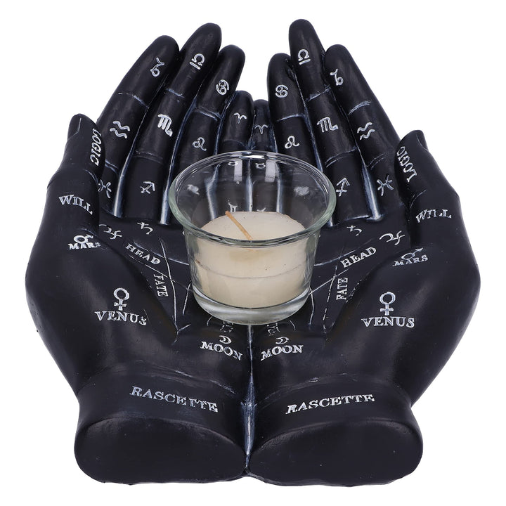 Palmists Guide Black Chiromancy Hands Candle Holder 22.3cm