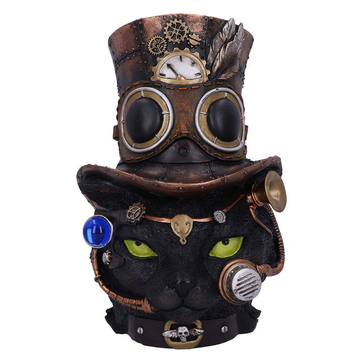 Felius Mogg Steampunk Black Cat Head Figurine 28.8cm