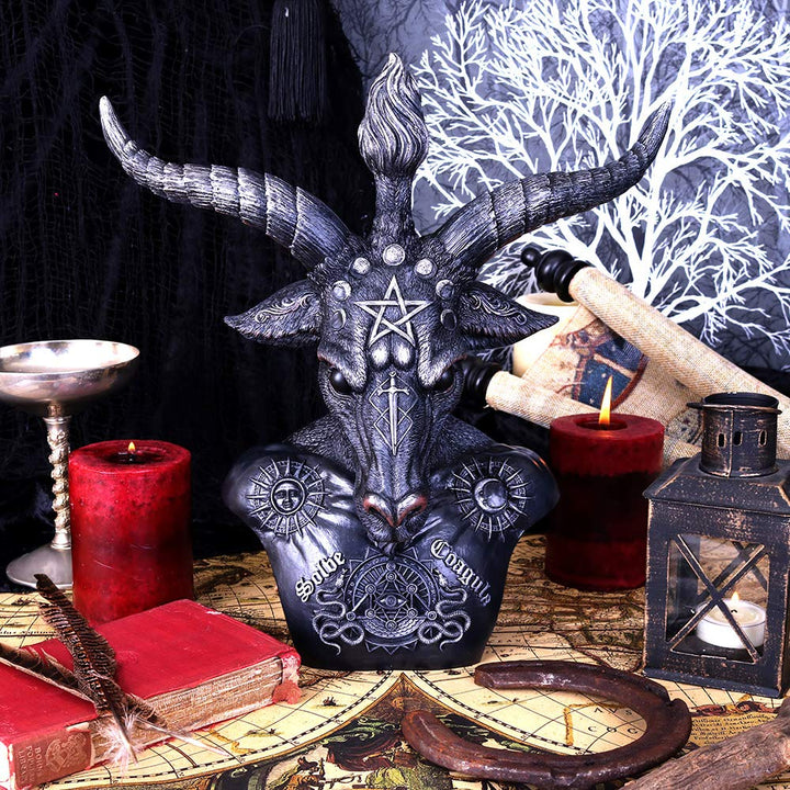 Celestial Black and Silver Baphomet Bust 33cm