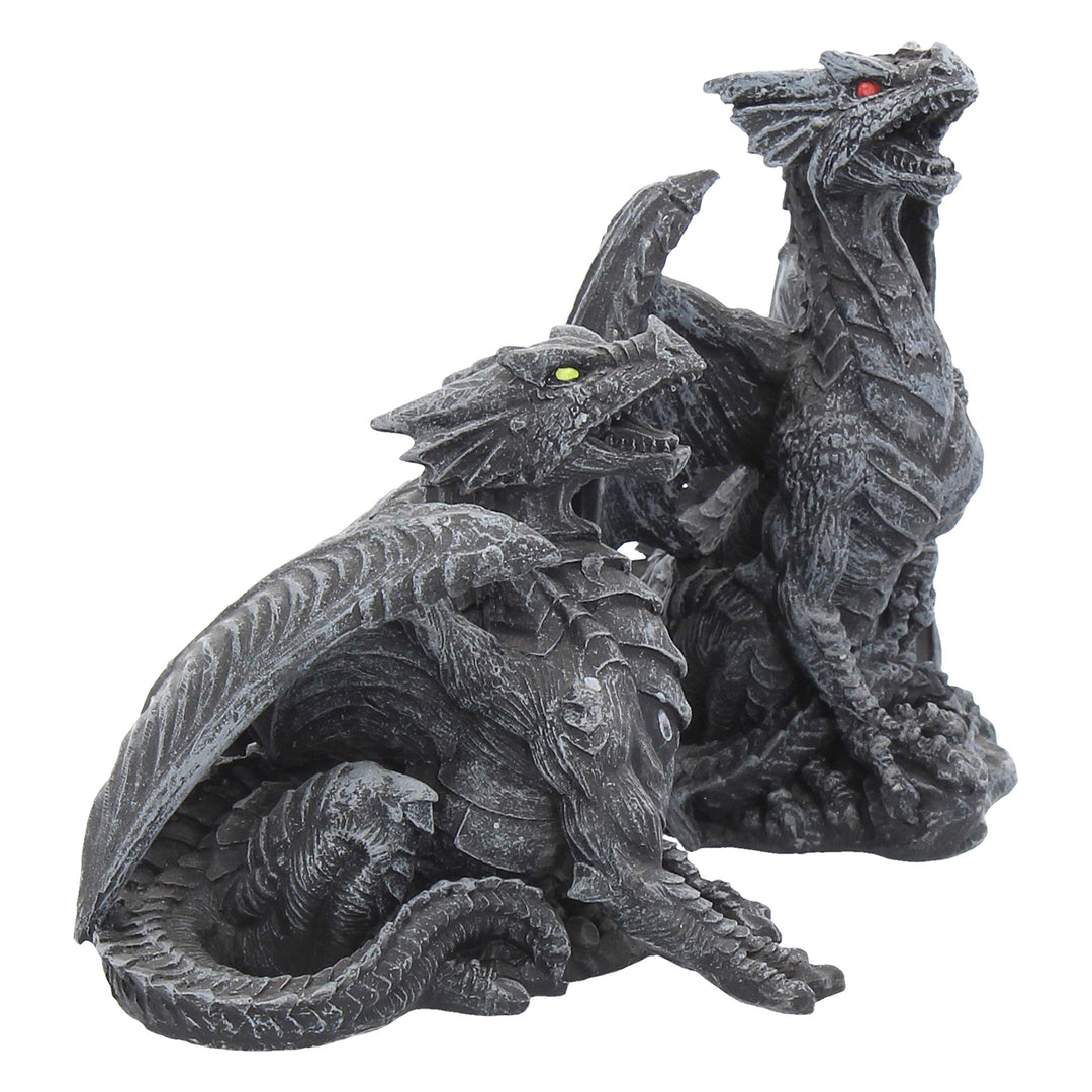 Dark Fury Set of 2 Obsidian Dragon Figurines 10cm