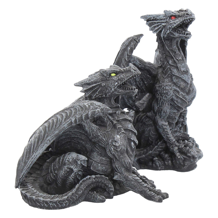 Dark Fury Set of 2 Obsidian Dragon Figurines 10cm