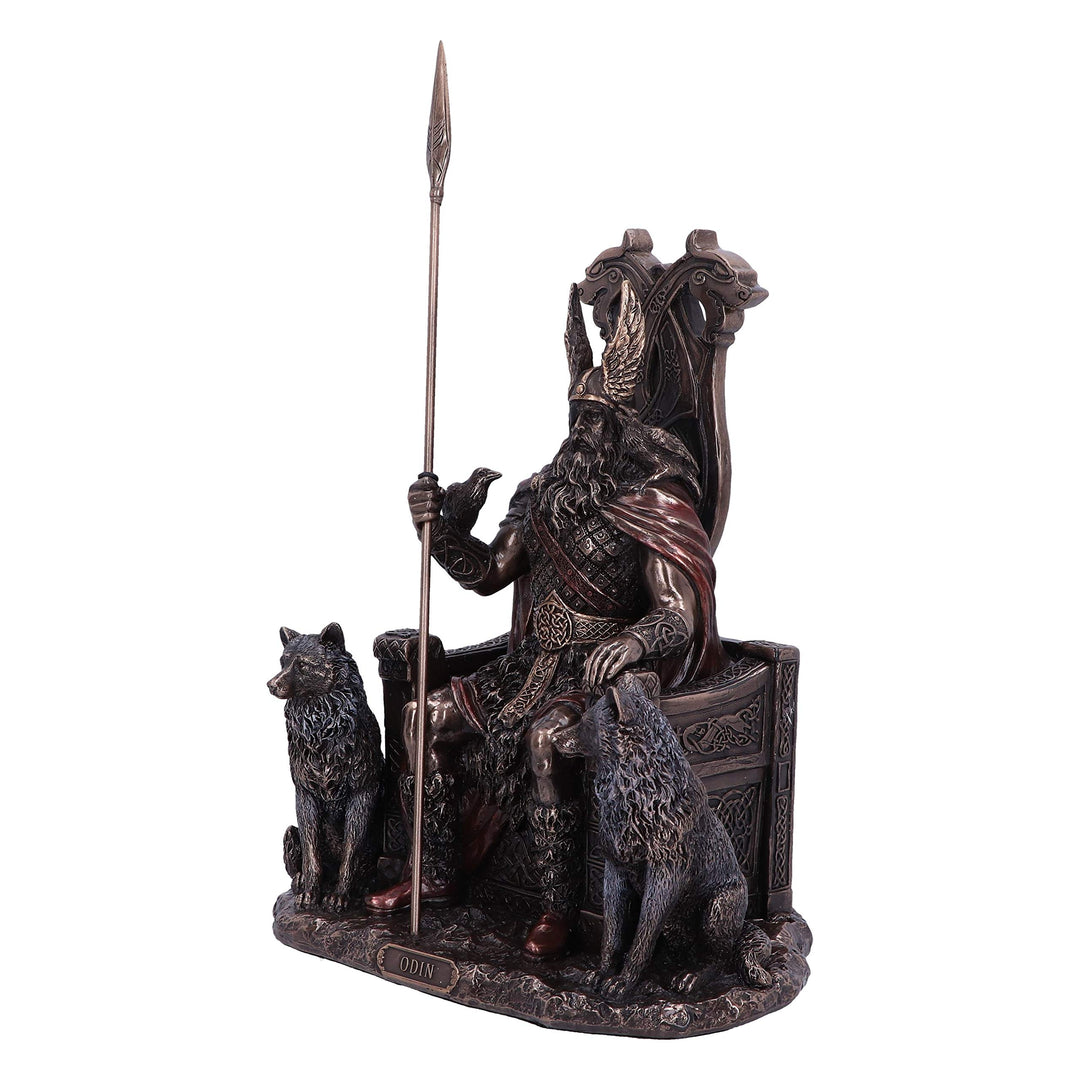 Bronze Odin All Father Wolves and Throne Figurine 22cm