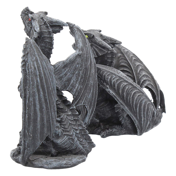 Dark Fury Set of 2 Obsidian Dragon Figurines 10cm