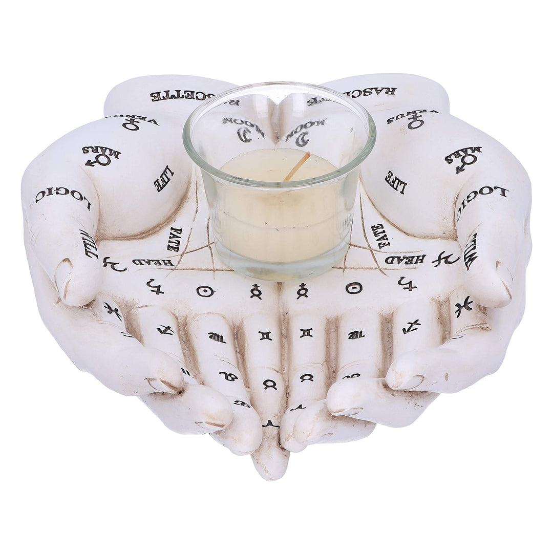 Palmists Guide White Chiromancy Hands Candle Holder 22.3cm