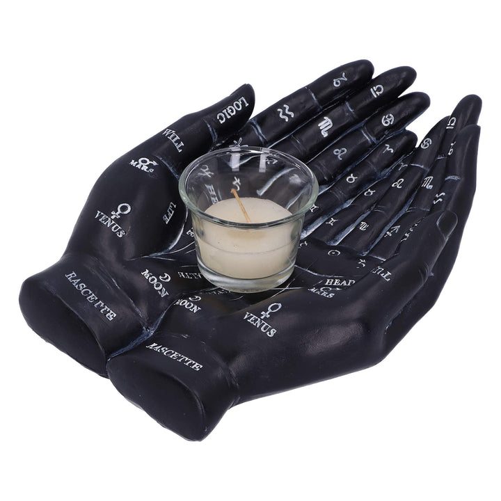 Palmists Guide Black Chiromancy Hands Candle Holder 22.3cm
