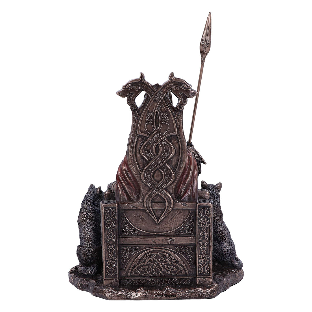 Bronze Odin All Father Wolves and Throne Figurine 22cm