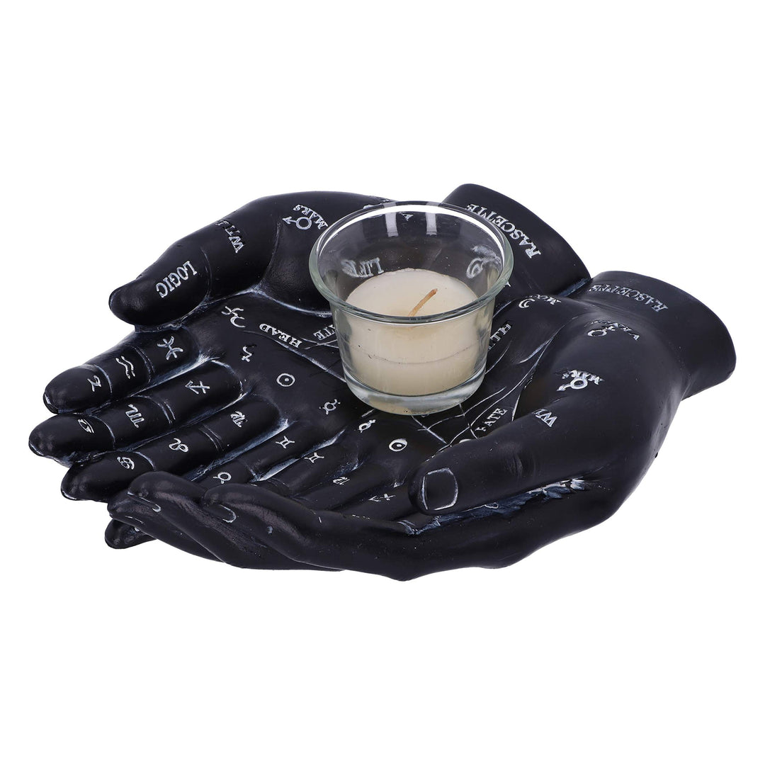 Palmists Guide Black Chiromancy Hands Candle Holder 22.3cm