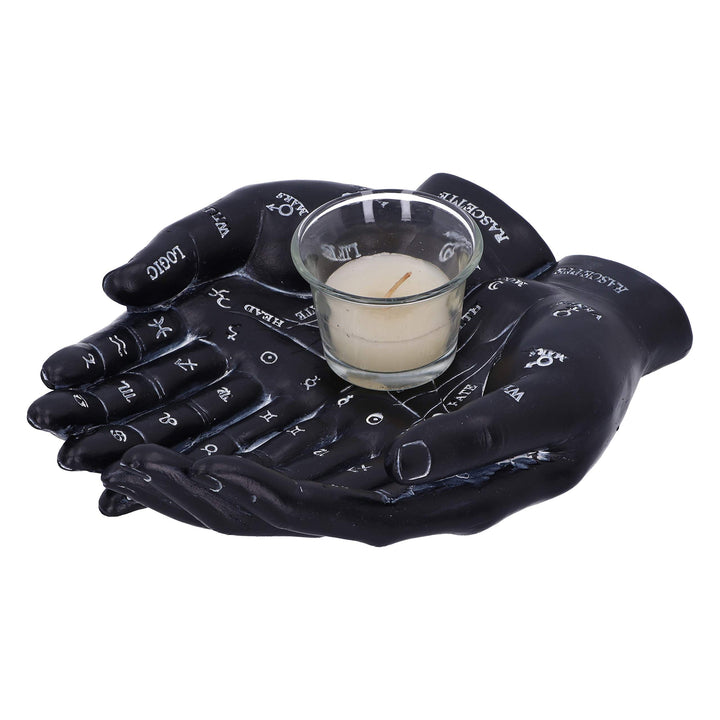 Palmists Guide Black Chiromancy Hands Candle Holder 22.3cm