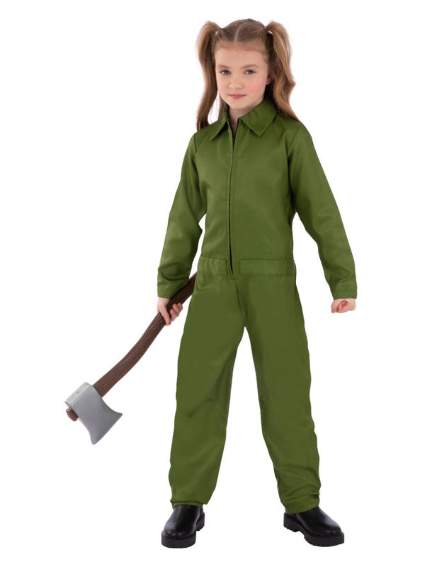 Green Boiler Suit Costume All in One Kids Unisex Top Gun Jumpsuit