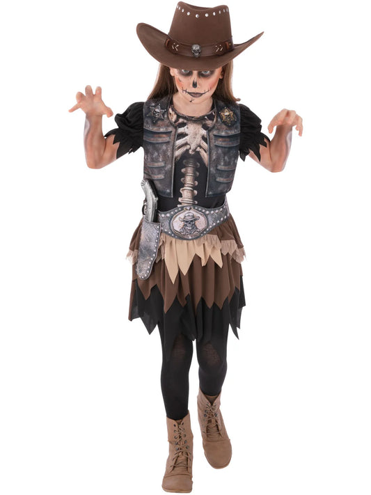 Skeleton Cowgirl Costume Dress with Holster Belt Kids 2