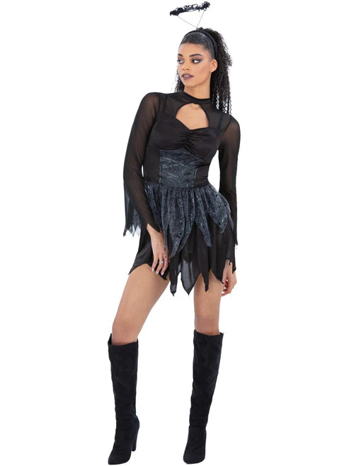 Fallen Dark Angel Costume Dress Wings and Halo for Women