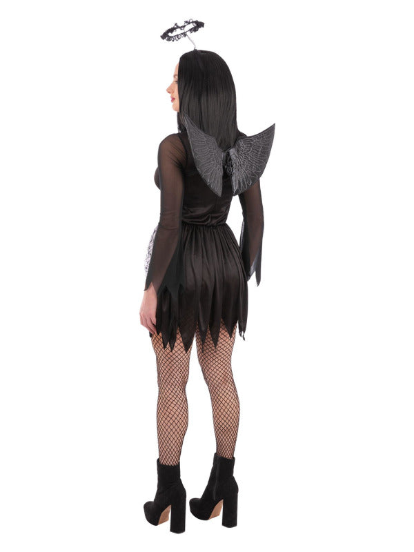Fallen Dark Angel Costume Dress Wings and Halo for Women