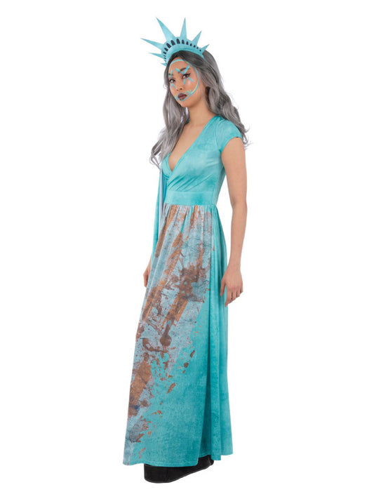 Liberty Death Costume Statue Ladies Blue Dress and Headpiece 2