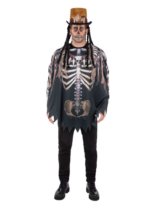 Voodoo Witch Doctor Poncho Adult One Size Skeleton Print