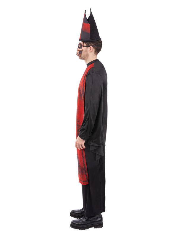 Cardinal Sin Costume Priest Robe and Hat with Attached Skeleton Mask