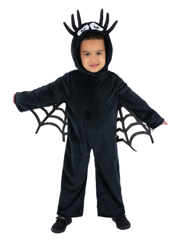 Toddler Spider Costume Black Hooded Jumpsuit with Web Wings