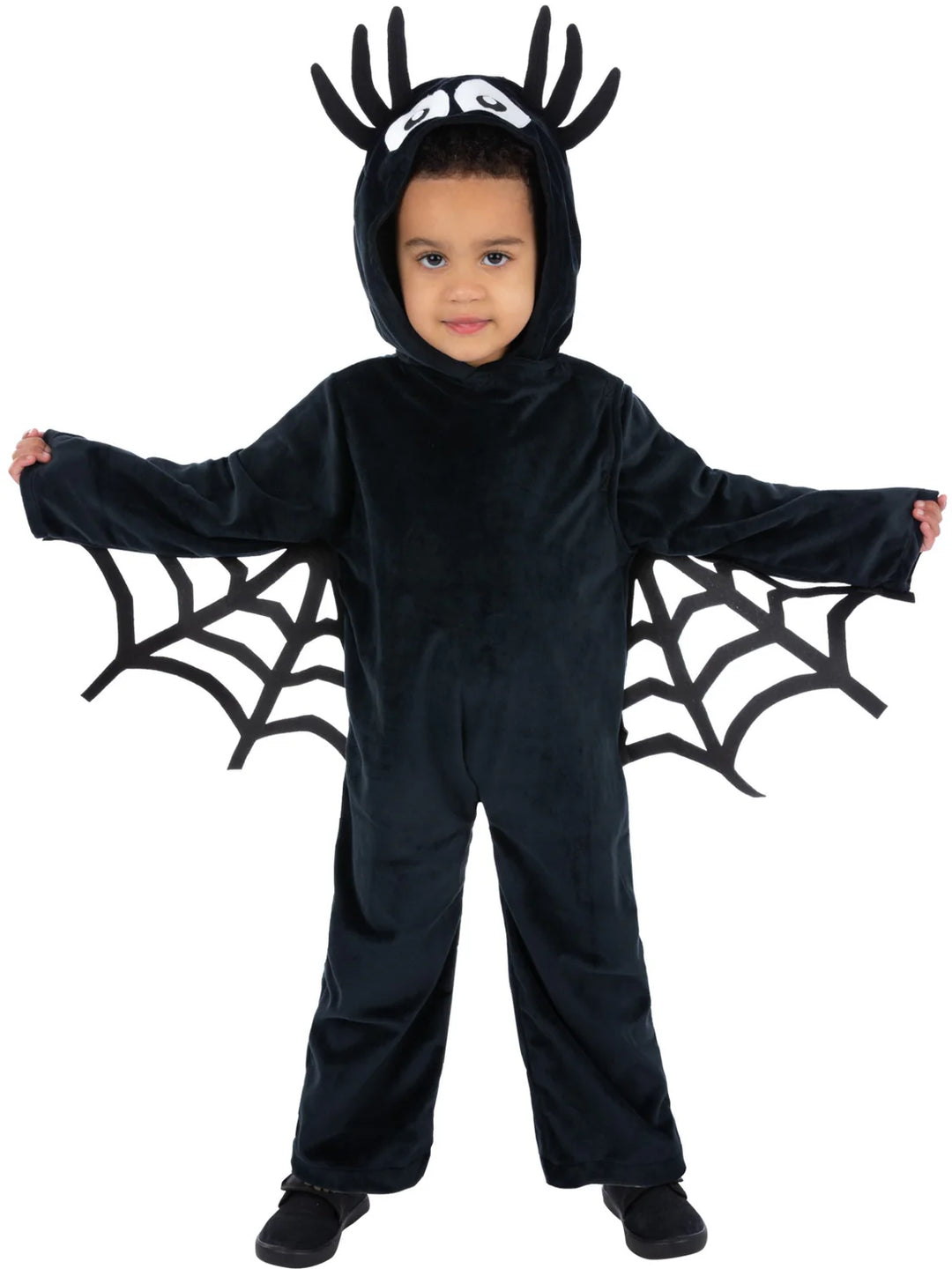 Toddler Spider Costume Black Hooded Jumpsuit with Web Wings
