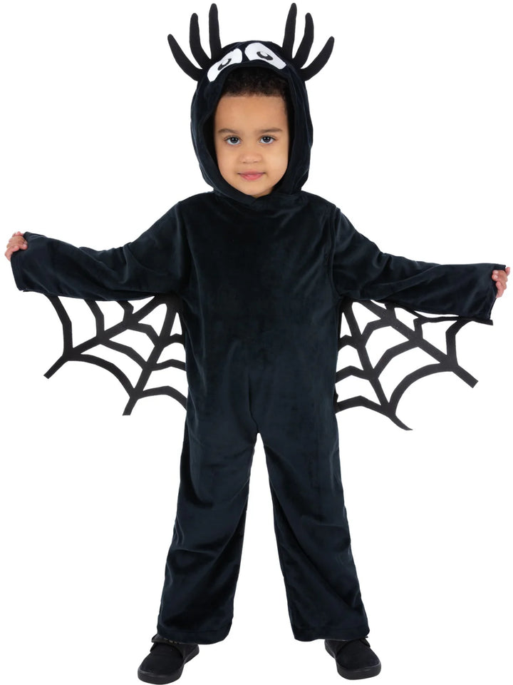 Toddler Spider Costume Black Hooded Jumpsuit with Web Wings