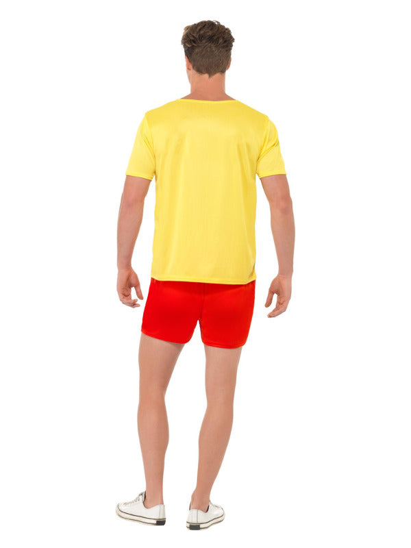 Lifeguard Beach Costume Mens Yellow T-Shirt and Red Shorts Baywatch Style