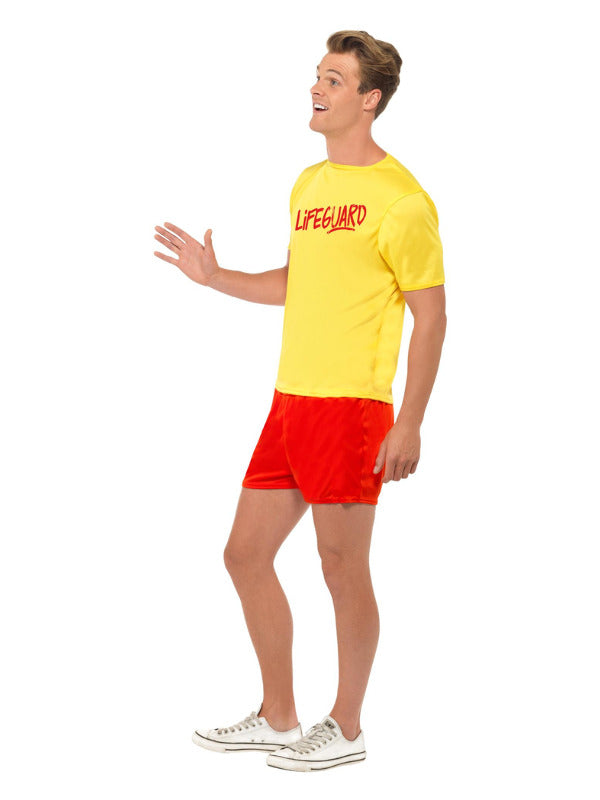 Lifeguard Beach Costume Mens Yellow T-Shirt and Red Shorts Baywatch Style