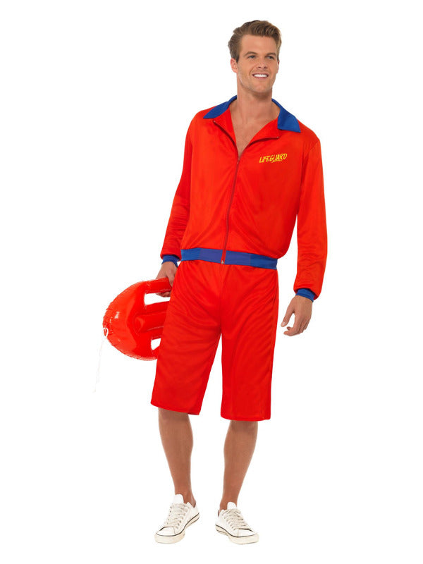 Lifeguard Costume Mens Red Jacket and Long Shorts Mitch Baywatch