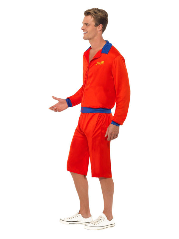 Lifeguard Costume Mens Red Jacket and Long Shorts Mitch Baywatch