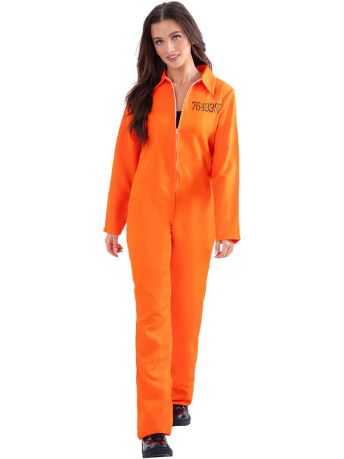 Escaped Prisoner Costume Orange Boiler Suit for Ladies