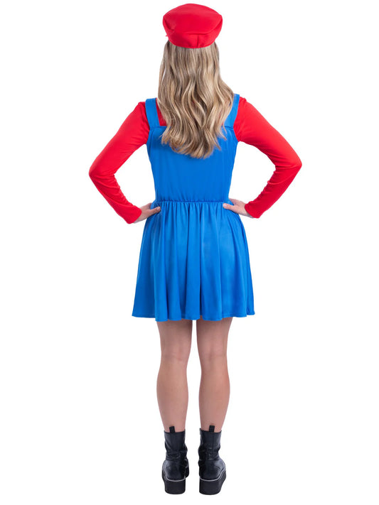 Red Plumber Costume Super Mario Ladies Outfit 2