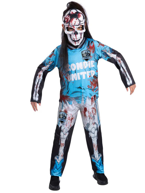 Zombie FC Footballer Skeleton Costume Blue Top Trousers Mask 2