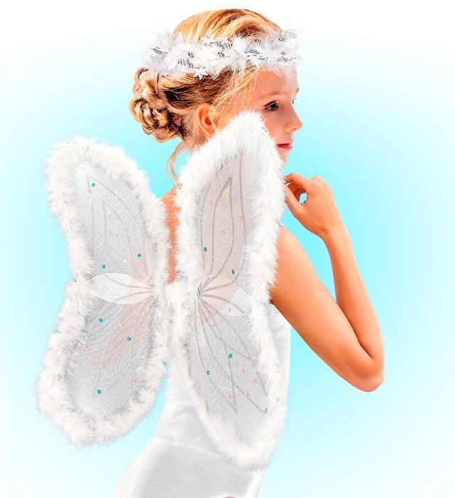 Angel Set Bendable Marabou And Sequin Decorated Wings, Sparkling Marabou Halo