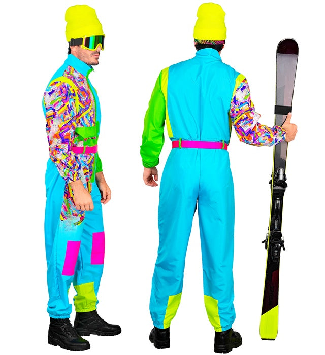 Neon Azure-Green Ski Suit Overalls, Belt