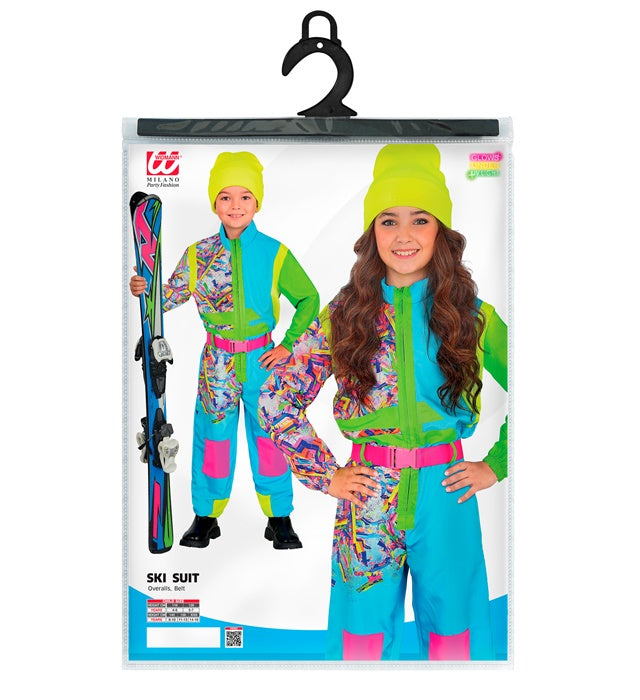 Neon Azure-Green Ski Suit Overalls, Belt