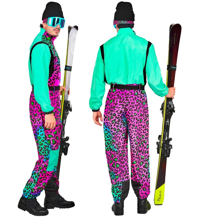 “Multicolor Animalier Leopard Ski Suit Overalls, Belt