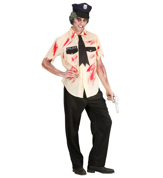 Zombie Police Officer Blood Stained Shirt, Pants, Tattered Tie, Hat
